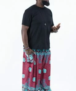HaremPants.com Plus Size Mandala Elephant Men's Elephant Pants In Red