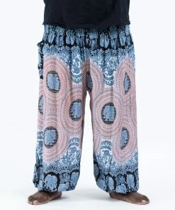 HaremPants.com Plus Size Mandala Elephant Men's Elephant Pants In Silver Gray