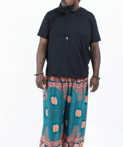 HaremPants.com Plus Size Mandala Elephant Men's Elephant Pants In Turquoise Plus Sizes