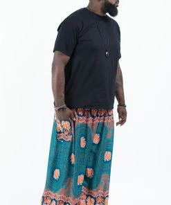 HaremPants.com Plus Size Mandala Elephant Men's Elephant Pants In Turquoise Plus Sizes