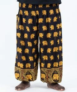 HaremPants.com Plus Size Golden Elephant Men's Elephant Pants In Black