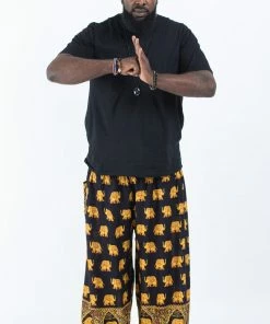 HaremPants.com Plus Size Golden Elephant Men's Elephant Pants In Black