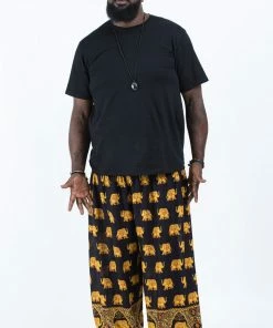 HaremPants.com Plus Size Golden Elephant Men's Elephant Pants In Black