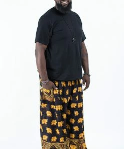 HaremPants.com Plus Size Golden Elephant Men's Elephant Pants In Black