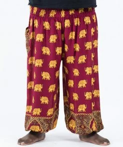 HaremPants.com Plus Size Golden Elephant Men's Elephant Pants In Maroon