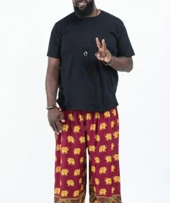 HaremPants.com Plus Size Golden Elephant Men's Elephant Pants In Maroon