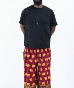 HaremPants.com Plus Size Golden Elephant Men's Elephant Pants In Maroon