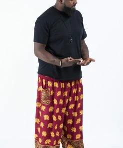 HaremPants.com Plus Size Golden Elephant Men's Elephant Pants In Maroon