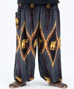 HaremPants.com Plus Size Peacock Elephant Men's Elephant Pants In Black