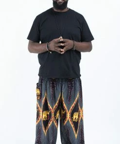 HaremPants.com Plus Size Peacock Elephant Men's Elephant Pants In Black