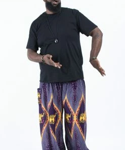 HaremPants.com Plus Size Peacock Elephant Men's Elephant Pants In Purple