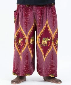 HaremPants.com Plus Size Peacock Elephant Men's Elephant Pants In Red