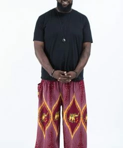 HaremPants.com Plus Size Peacock Elephant Men's Elephant Pants In Red