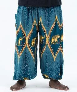 HaremPants.com Plus Size Peacock Elephant Men's Elephant Pants In Turquoise