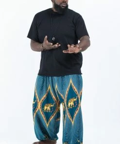HaremPants.com Plus Size Peacock Elephant Men's Elephant Pants In Turquoise
