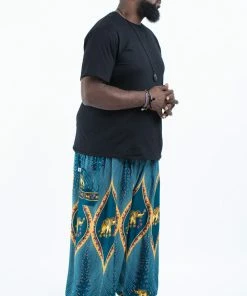HaremPants.com Plus Size Peacock Elephant Men's Elephant Pants In Turquoise