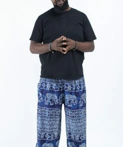 HaremPants.com Plus Size Marble Elephant Men's Elephant Pants In Blue