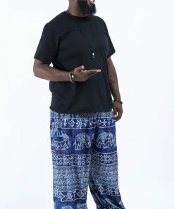 HaremPants.com Plus Size Marble Elephant Men's Elephant Pants In Blue