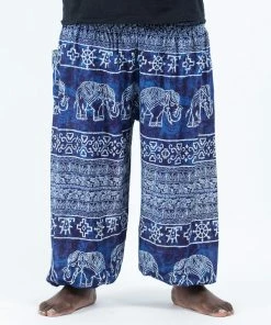 HaremPants.com Plus Size Marble Elephant Men's Elephant Pants In Blue