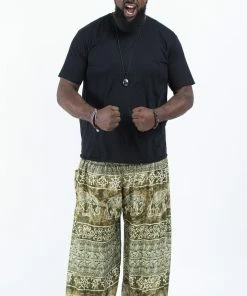HaremPants.com Plus Size Marble Elephant Men's Elephant Pants In Olive