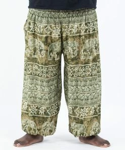 HaremPants.com Plus Size Marble Elephant Men's Elephant Pants In Olive