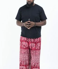 HaremPants.com Plus Size Marble Elephant Men's Elephant Pants In Red