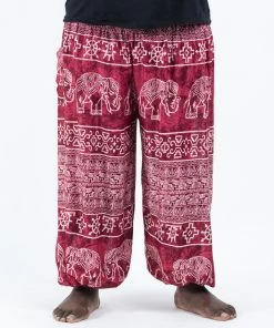 HaremPants.com Plus Size Marble Elephant Men's Elephant Pants In Red