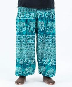 HaremPants.com Plus Size Marble Elephant Men's Elephant Pants In Turquoise