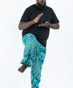 HaremPants.com Plus Size Marble Elephant Men's Elephant Pants In Turquoise