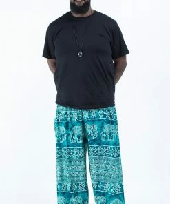 HaremPants.com Plus Size Marble Elephant Men's Elephant Pants In Turquoise