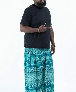 HaremPants.com Plus Size Marble Elephant Men's Elephant Pants In Turquoise