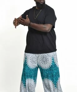 HaremPants.com Plus Size Marble Mandalas Men's Harem Pants In Turquoise