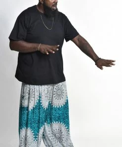 HaremPants.com Plus Size Marble Mandalas Men's Harem Pants In Turquoise