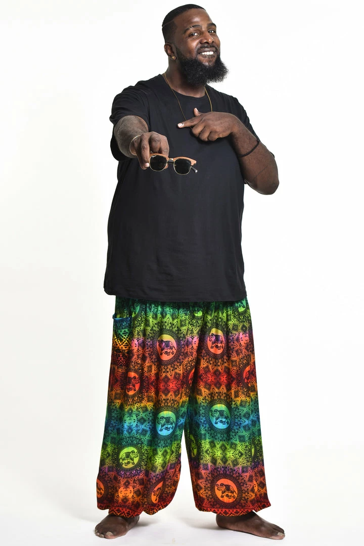 HaremPants.com Plus Size Rainbow Elephant Men's Elephant Pants In Orange 3 HaremPants.com Plus Size Rainbow Elephant Men's Elephant Pants In Orange