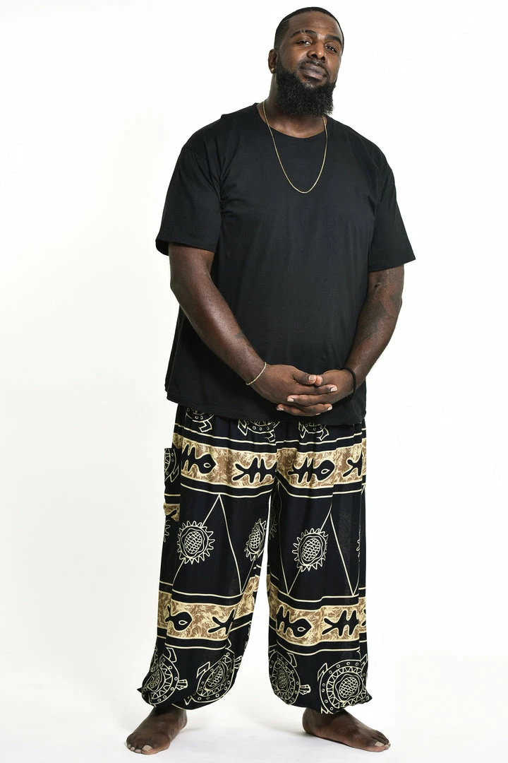HaremPants.com Plus Size Turtle Print Men's Harem Pants In Gold 3 HaremPants.com Plus Size Turtle Print Men's Harem Pants In Gold