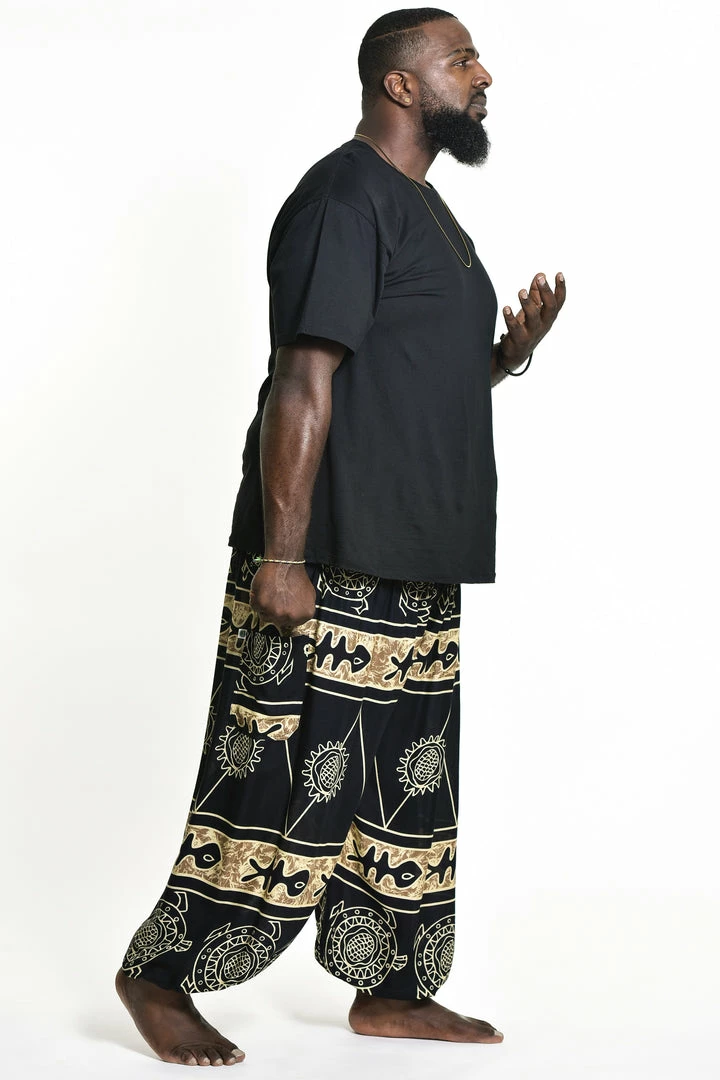 HaremPants.com Plus Size Turtle Print Men's Harem Pants In Gold 5 HaremPants.com Plus Size Turtle Print Men's Harem Pants In Gold