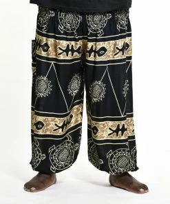 HaremPants.com Plus Size Turtle Print Men's Harem Pants In Gold