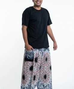 HaremPants.com Plus Size Paisley Mandalas Men's Harem Pants In Silver Gray
