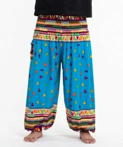 HaremPants.com Plus Size Triangles Men's Harem Pants In Ocean Blue