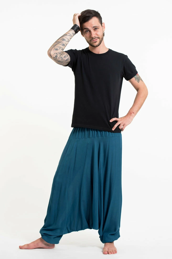 HaremPants.com Solid Color Drop Crotch Men's Harem Pants In Aqua Blue 6 HaremPants.com Solid Color Drop Crotch Men's Harem Pants In Aqua Blue