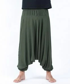 HaremPants.com Solid Color Drop Crotch Men's Harem Pants In Dark Green