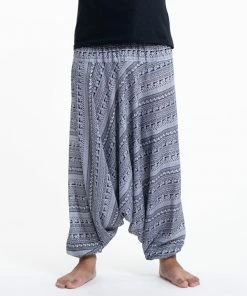 HaremPants.com Aztec Stripes Drop Crotch Men's Harem Pants In Gray