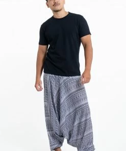 HaremPants.com Aztec Stripes Drop Crotch Men's Harem Pants In Gray