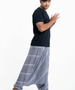 HaremPants.com Aztec Stripes Drop Crotch Men's Harem Pants In Gray