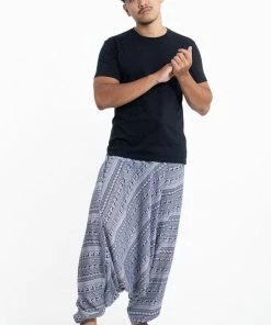 HaremPants.com Aztec Stripes Drop Crotch Men's Harem Pants In Gray