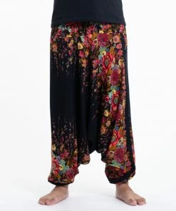 HaremPants.com Floral Drop Crotch Men's Harem Pants In Black