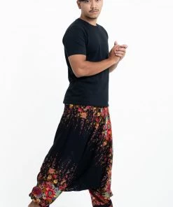 HaremPants.com Floral Drop Crotch Men's Harem Pants In Black