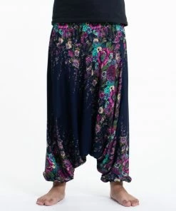 HaremPants.com Floral Drop Crotch Men's Harem Pants In Blue