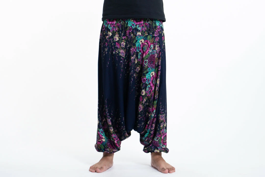 HaremPants.com Floral Drop Crotch Men's Harem Pants In Blue 4 HaremPants.com Floral Drop Crotch Men's Harem Pants In Blue