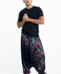 HaremPants.com Floral Drop Crotch Men's Harem Pants In Blue